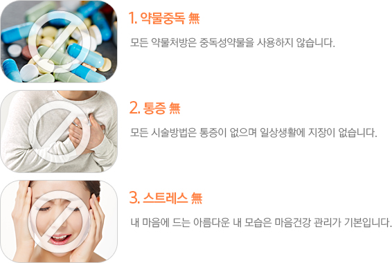1. 약물중독 무, 2. 통증 무, 3. 스트레스 무